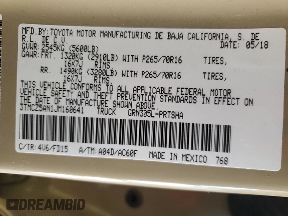 2018 Toyota Tacoma SR with VIN 3TMCZ5AN1JM160641, listed as a Copart auction lot 87868145 with 53,686 mi miles and Salvage Title. Bid and sale history available at carsss.com. Image 12.