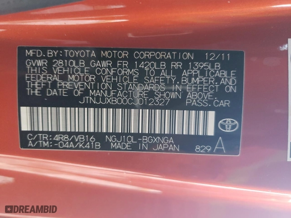 2012 Scion iQ with VIN JTNJJXB00CJ012327, listed as a Copart auction lot 87223244 with 111,223 mi miles and Salvage Title. Bid and sale history available at carsss.com. Image 14.