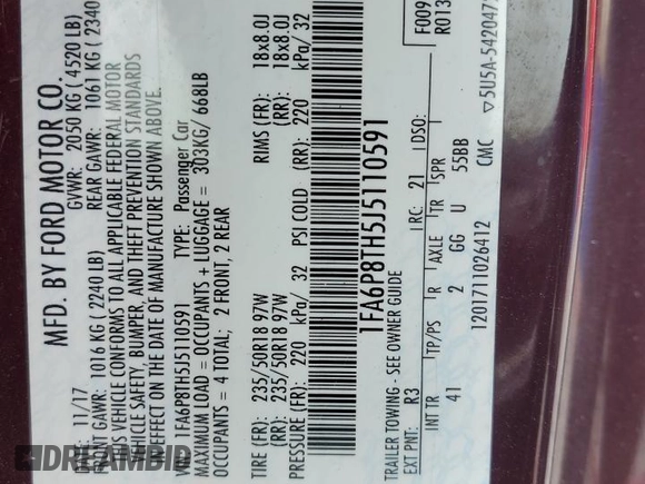 2018 Ford Mustang EcoBoost with VIN 1FA6P8TH5J5110591, listed as a Copart auction lot 59494075 with 78,496 mi miles and Salvage title. Bid and sale history available at DreamBid. Image 12.