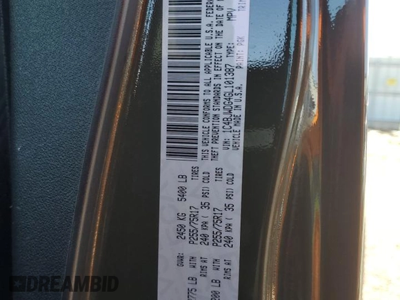 2016 Jeep Wrangler Unlimited Sport with VIN 1C4BJWDG4GL101387, listed as a Copart auction lot 49163905 with 96,956 mi miles and Salvage Title. Bid and sale history available at DreamBid. Image 14.