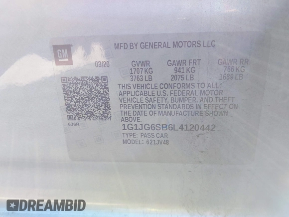 2020 Chevrolet Sonic LT z VIN 1G1JG6SB6L4120442, wystawiony jako IAAI lot #41485829 z przebiegiem 52 073 mil mil oraz . Historia ofert i sprzedaży dostępna na DreamBid. Obrazek 9.