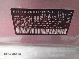 2024 Volkswagen Jetta S with VIN 3VW5M7BU5RM077151, listed as a IAAI auction lot 42796121 with 19,887 mi miles and . Bid and sale history available at DreamBid. Image 23.