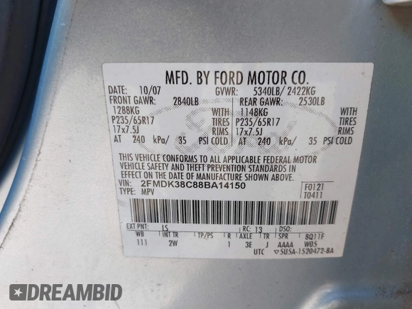 2008 Ford Edge SEL z VIN 2FMDK38C88BA14150, wystawiony jako IAAI lot #42139804 z przebiegiem 167 834 mil mil oraz . Historia ofert i sprzedaży dostępna na DreamBid. Obrazek 9.