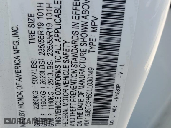 2020 Acura RDX w/Technology Pkg with VIN 5J8TC2H50LL030149, listed as a Copart auction lot 68702974 with 29,809 mi miles and Salvage Title. Bid and sale history available at carsss.com. Image 14.