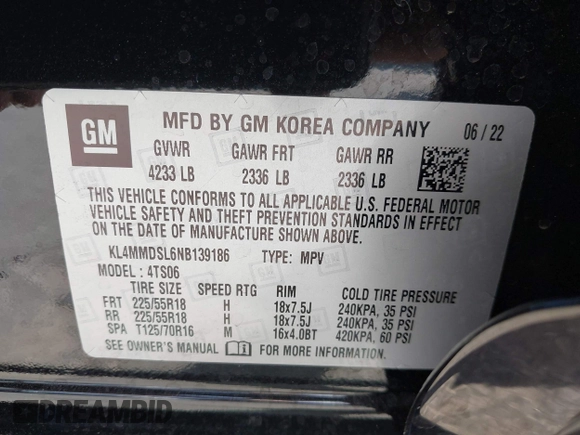 2022 Buick Encore GX Select with VIN KL4MMDSL6NB139186, listed as a IAAI auction lot 42206129 with 28,514 mi miles and . Bid and sale history available at DreamBid. Image 9.