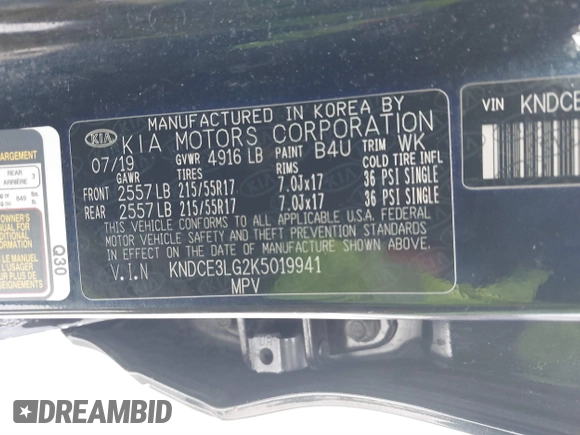 2019 Kia Niro EV EX Premium with VIN KNDCE3LG2K5019941, listed as a IAAI auction lot 41502482 with 70,088 mi miles. Bid and sale history available at carsss.com. Image 9.