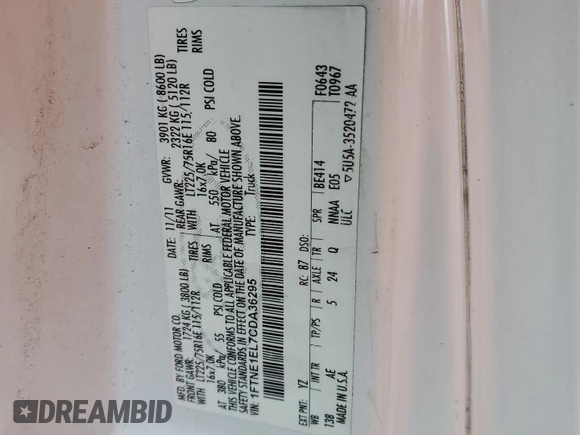 2012 Ford Econoline Cargo Commercial with VIN 1FTNE1EL7CDA36295, listed as a Copart auction lot 88101185 with 177,827 mi miles and Clean Title. Bid and sale history available at carsss.com. Image 13.