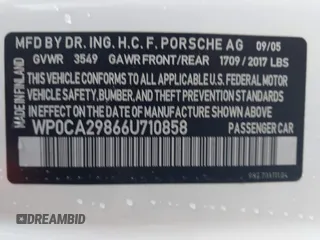 2006 Porsche Boxster с VIN WP0CA29866U710858, выставлен на аукционе IAAI как лот 41531596 с пробегом 131 849 миль миль и . История ставок и продаж доступна на DreamBid. Изображение 9.