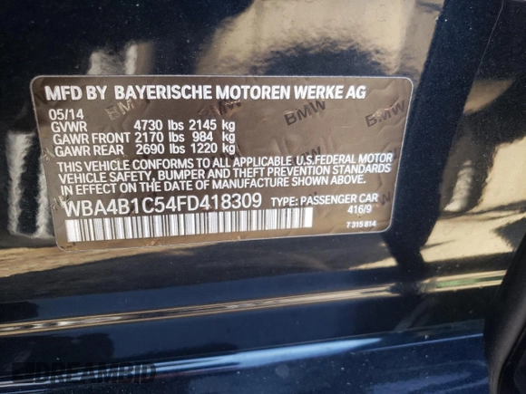 2015 BMW 4 Series 435i with VIN WBA4B1C54FD418309, listed as a Copart auction lot 65259404 with 110,713 mi miles and Salvage Title. Bid and sale history available at carsss.com. Image 12.