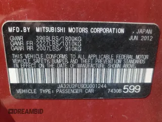 2013 Mitsubishi Lancer ES with VIN JA32U2FU9DU001244, listed as a Copart auction lot 71040564 with 94,644 mi miles and Clean Title. Bid and sale history available at carsss.com. Image 12.