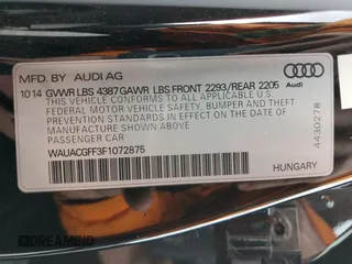 2015 Audi A3 1.8T Premium with VIN WAUACGFF3F1072875, listed as a Copart auction lot 66341402 with 74,630 mi miles. Bid and sale history available at carsss.com. Image 10.