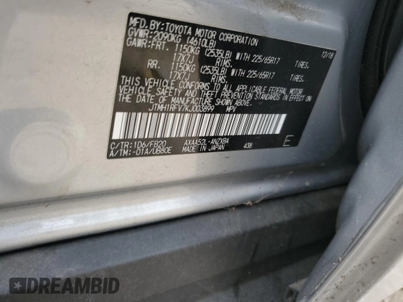 2019 Toyota RAV4 LE with VIN JTMH1RFV7KJ003899, listed as a Copart auction lot 52204315 with 27,491 mi miles and Salvage Title. Bid and sale history available at carsss.com. Image 13.