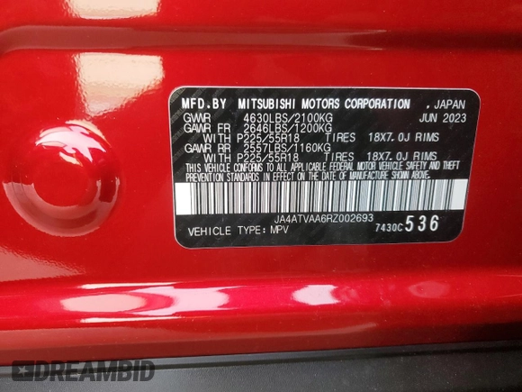 2024 Mitsubishi Eclipse Cross LE z VIN JA4ATVAA6RZ002693, wystawiony jako Copart lot #89358915 z przebiegiem 786 mil mil oraz Szkoda całkowita • Salvage title. Historia ofert i sprzedaży dostępna na DreamBid. Obrazek 14.