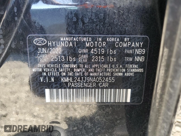 2022 Hyundai Sonata Hybrid Blue with VIN KMHL24JJ9NA052455, listed as a Copart auction lot 61164194 with 31,272 mi miles and Salvage Title. Bid and sale history available at carsss.com. Image 12.