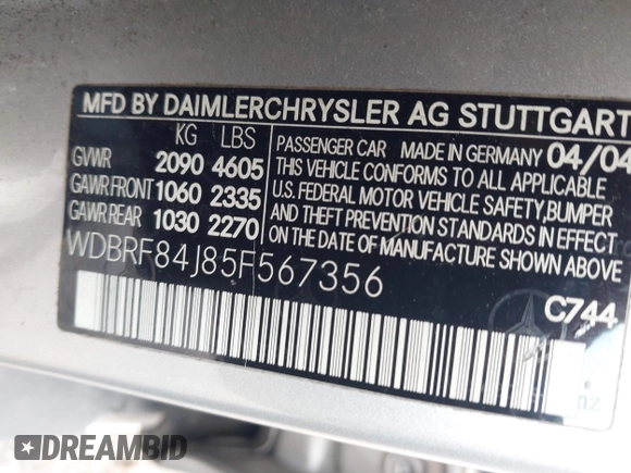 2005 Mercedes-Benz C 320 z VIN WDBRF84J85F567356, wystawiony jako IAAI lot #42377444 z przebiegiem 221 225 mil mil oraz . Historia ofert i sprzedaży dostępna na DreamBid. Obrazek 9.