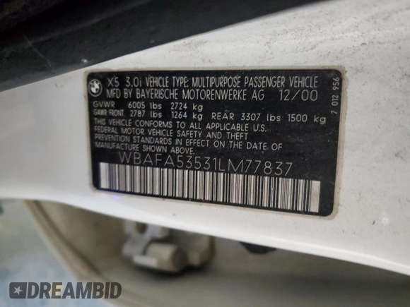 2001 BMW X5 3.0i with VIN WBAFA53531LM77837, listed as a Copart auction lot 41672225 with 185,771 mi miles and Salvage Title. Bid and sale history available at carsss.com. Image 13.