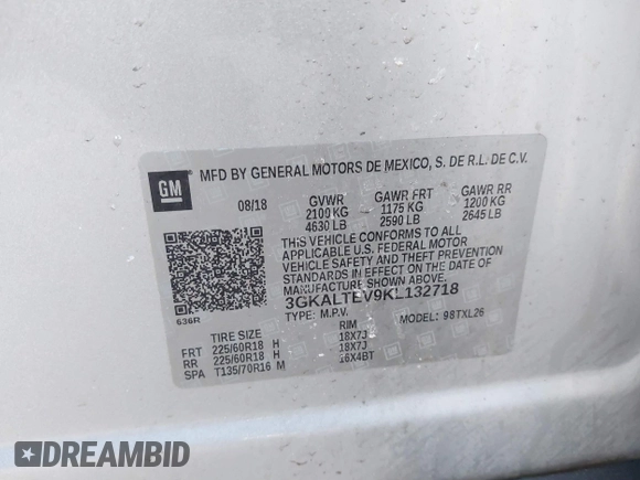 2019 GMC Terrain SLE with VIN 3GKALTEV9KL132718, listed as a IAAI auction lot 41790338 with 86,739 mi miles. Bid and sale history available at carsss.com. Image 9.
