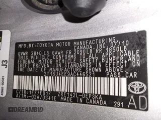 2010 Toyota Corolla with VIN 2T1BU4EE9AC446521, listed as a IAAI auction lot 41986456 with 1 mi miles. Bid and sale history available at carsss.com. Image 9.