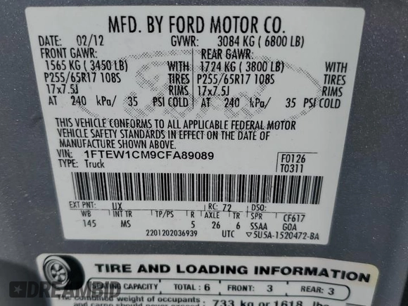 2012 Ford F-150 XL with VIN 1FTEW1CM9CFA89089, listed as a Copart auction lot 53440545 with 94,564 mi miles and Salvage Title. Bid and sale history available at carsss.com. Image 12.