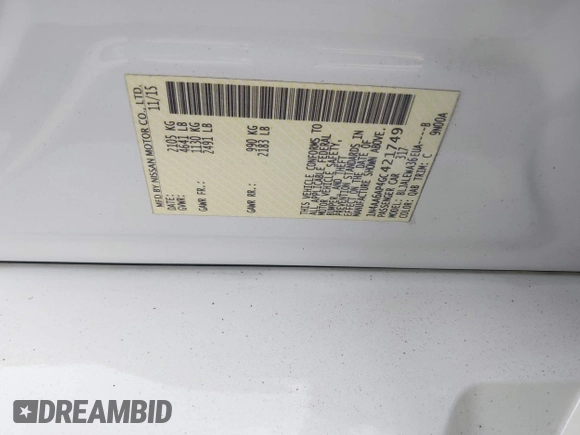 2016 Nissan Maxima SV with VIN 1N4AA6AP4GC421749, listed as a IAAI auction lot 42318579 with 120,669 mi miles and . Bid and sale history available at DreamBid. Image 9.