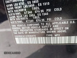 2018 Volkswagen Atlas SE with VIN 1V2CR2CA7JC535473, listed as a IAAI auction lot 42279008 with 88,409 mi miles and . Bid and sale history available at DreamBid. Image 9.