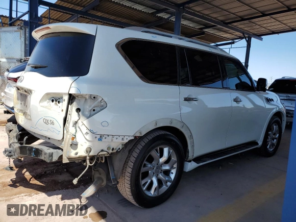 2012 Infiniti QX56 7-passenger with VIN JN8AZ2NF3C9519101, listed as a Copart auction lot 53105715 with 114,204 mi miles and Salvage Title. Bid and sale history available at DreamBid. Image 3.