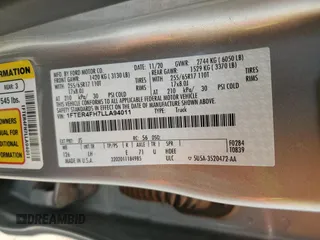 2020 Ford Ranger XL with VIN 1FTER4FH7LLA94011, listed as a Copart auction lot 59623335 with 62,892 mi miles and Salvage title. Bid and sale history available at DreamBid. Image 13.