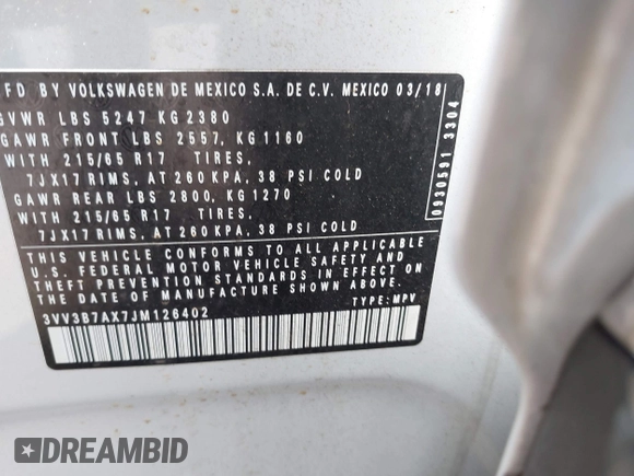 2018 Volkswagen Tiguan SEL z VIN 3VV3B7AX7JM126402, wystawiony jako IAAI lot #42046690 z przebiegiem 54 790 mil mil oraz . Historia ofert i sprzedaży dostępna na DreamBid. Obrazek 9.