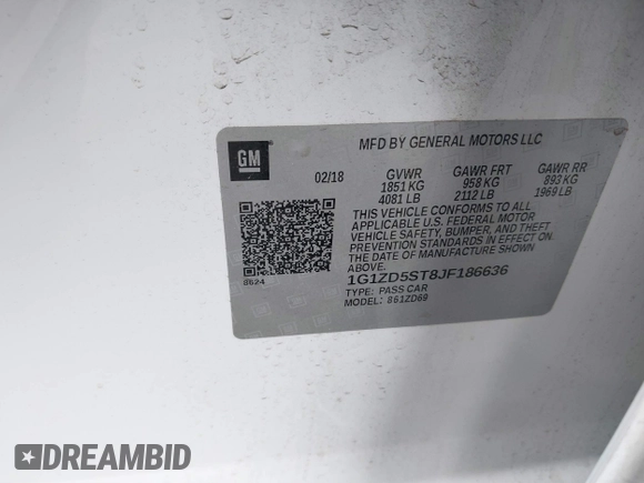 2018 Chevrolet Malibu LT with VIN 1G1ZD5ST8JF186636, listed as a IAAI auction lot 41542781 with 119,368 mi miles and . Bid and sale history available at DreamBid. Image 9.