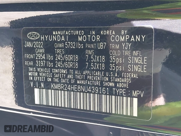2022 Hyundai Palisade SEL with VIN KM8R24HE8NU439161, listed as a IAAI auction lot 42401797 with 86,436 mi miles and . Bid and sale history available at DreamBid. Image 9.