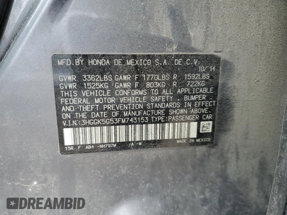 2015 Honda Fit LX with VIN 3HGGK5G53FM743153, listed as a Copart auction lot 50105065 with 146,281 mi miles and Salvage Title. Bid and sale history available at carsss.com. Image 12.