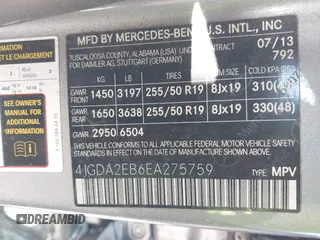 2014 Mercedes-Benz M 350 with VIN 4JGDA2EB6EA275759, listed as a IAAI auction lot 40403071 with 75,095 mi miles and . Bid and sale history available at DreamBid. Image 9.