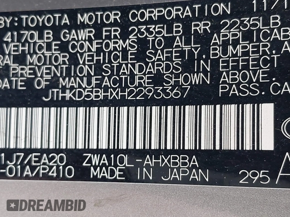 2017 Lexus CT 200h with VIN JTHKD5BHXH2293367, listed as a IAAI auction lot 42557393 with 86,868 mi miles and . Bid and sale history available at DreamBid. Image 9.