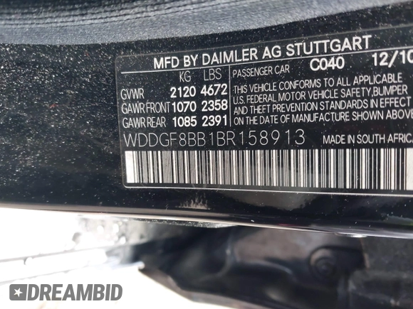 2011 Mercedes-Benz C 300 Sport with VIN WDDGF8BB1BR158913, listed as a IAAI auction lot 41961607 with 126,346 mi miles and . Bid and sale history available at carsss.com. Image 9.