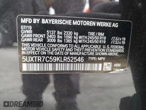 2019 BMW X3 sDrive30i z VIN 5UXTR7C59KLR52546, wystawiony jako Copart lot #56110505 z przebiegiem 55 498 mil mil oraz Szkoda całkowita • Salvage title. Historia ofert i sprzedaży dostępna na DreamBid. Obrazek 14.