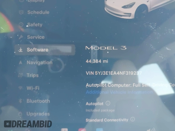 2022 Tesla Model 3 with VIN 5YJ3E1EA4NF319237, listed as a IAAI auction lot 41263761 with 44,384 mi miles and . Bid and sale history available at DreamBid. Image 7.