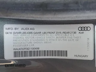 2016 Audi A3 1.8T Premium with VIN WAU67LFF3G1100498, listed as a Copart auction lot 71476464 with 19,178 mi miles and Salvage Title. Bid and sale history available at carsss.com. Image 14.