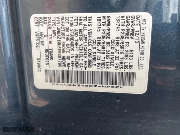 2014 Nissan Murano S with VIN JN8AZ1MU6EW407780, listed as a Copart auction lot 45563795 with 68,067 mi miles and Clean Title. Bid and sale history available at carsss.com. Image 10.
