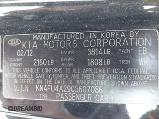 2012 Kia Forte EX with VIN KNAFU4A29C5607086, listed as a IAAI auction lot 41537069 with 204,355 mi miles. Bid and sale history available at carsss.com. Image 9.