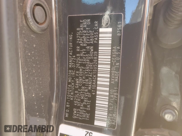 2025 Toyota Camry LE with VIN 4T1DAACK1SU526839, listed as a Copart auction lot 43503785 with Not Provided miles and Salvage Title. Bid and sale history available at carsss.com. Image 13.