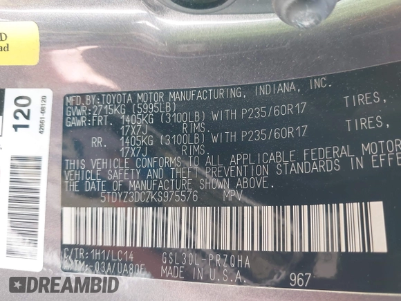 2019 Toyota Sienna XLE Auto Access Seat с VIN 5TDYZ3DC7KS975576, выставлен на аукционе IAAI как лот 42435192 с пробегом 45 895 миль миль и . История ставок и продаж доступна на DreamBid. Изображение 9.