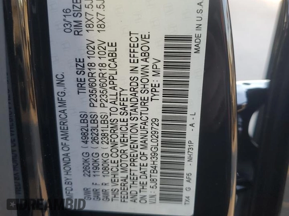 2016 Acura RDX with VIN 5J8TB4H39GL029729, listed as a Copart auction lot 71058503 with 63,365 mi miles. Bid and sale history available at carsss.com. Image 13.