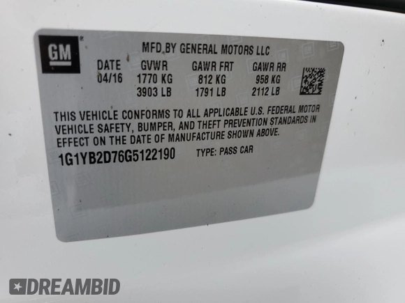 2016 Chevrolet Corvette 1LT with VIN 1G1YB2D76G5122190, listed as a Copart auction lot 66334334 with 32,918 mi miles and Salvage Title. Bid and sale history available at carsss.com. Image 15.