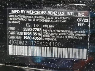 2023 Mercedes-Benz EQS with VIN 4JGDM2EB7PA024100, listed as a Copart auction lot 43648184 with 11,833 mi miles and Salvage Title. Bid and sale history available at carsss.com. Image 12.