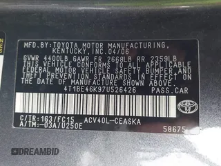 2007 Toyota Camry CE with VIN 4T1BE46K97U526426, listed as a IAAI auction lot 41725222 with 178,998 mi miles and . Bid and sale history available at DreamBid. Image 9.
