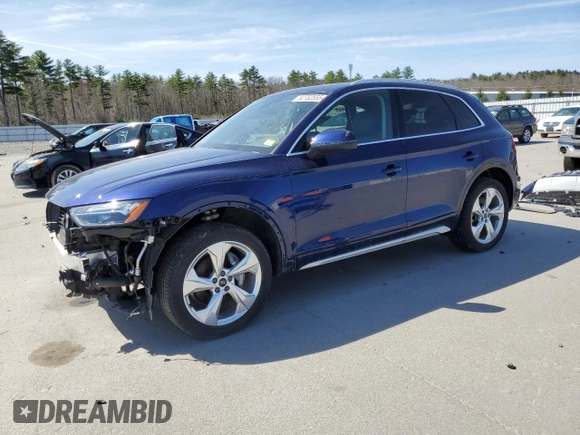 2021 Audi Q5 Premium Plus z VIN WA1BAAFY0M2136285, wystawiony jako Copart lot #52752555 z przebiegiem 22 970 mil mil oraz Szkoda całkowita • Salvage title. Historia ofert i sprzedaży dostępna na DreamBid. Obrazek 1.