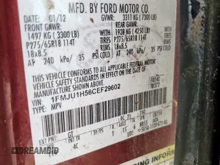 2012 Ford Expedition XLT with VIN 1FMJU1H56CEF29602, listed as a Copart auction lot 62551505 with 185,455 mi miles and Clean title. Bid and sale history available at DreamBid. Image 13.