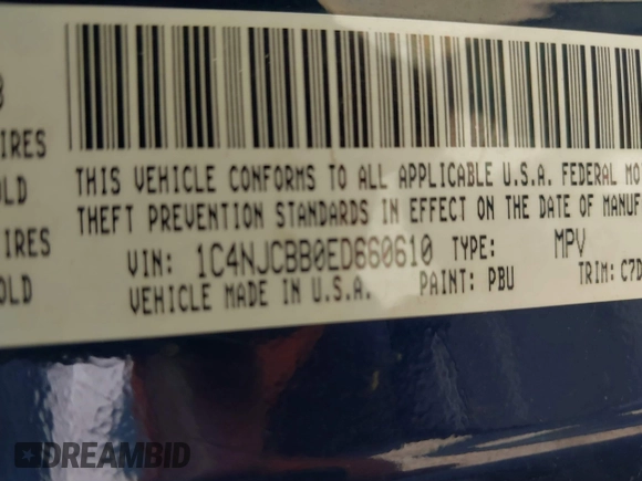 2014 Jeep Compass Sport with VIN 1C4NJCBB0ED660610, listed as a IAAI auction lot 40506737 with 209,670 mi miles. Bid and sale history available at carsss.com. Image 9.