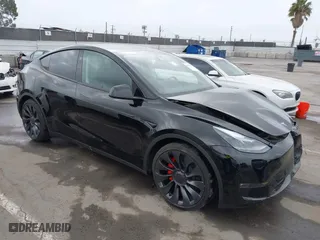 2025 Tesla Model Y Performance with VIN 7SAYGDEFXSF231966, listed as a IAAI auction lot 42119139 with 6,134 mi miles. Bid and sale history available at carsss.com. Image 1.