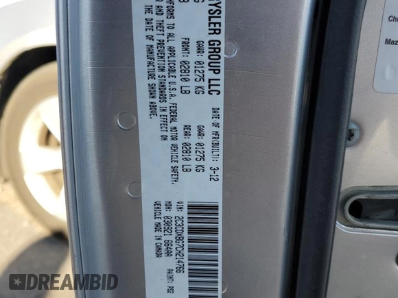 2012 Dodge Charger SE with VIN 2C3CDXBG7CH214766, listed as a Copart auction lot 42142695 with 163,208 mi miles and Salvage Title. Bid and sale history available at DreamBid. Image 12.